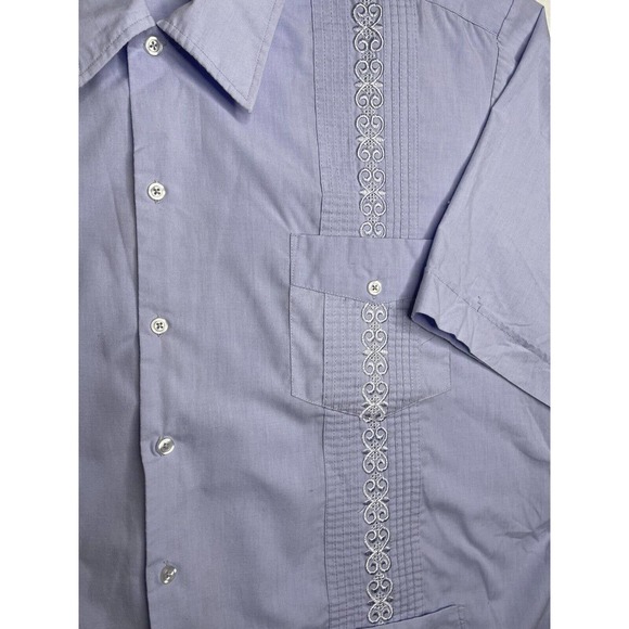 Vintage Men's Latin Guayabera Shirt XXL Blue Button Up Short Sleeves - Picture 4 of 7